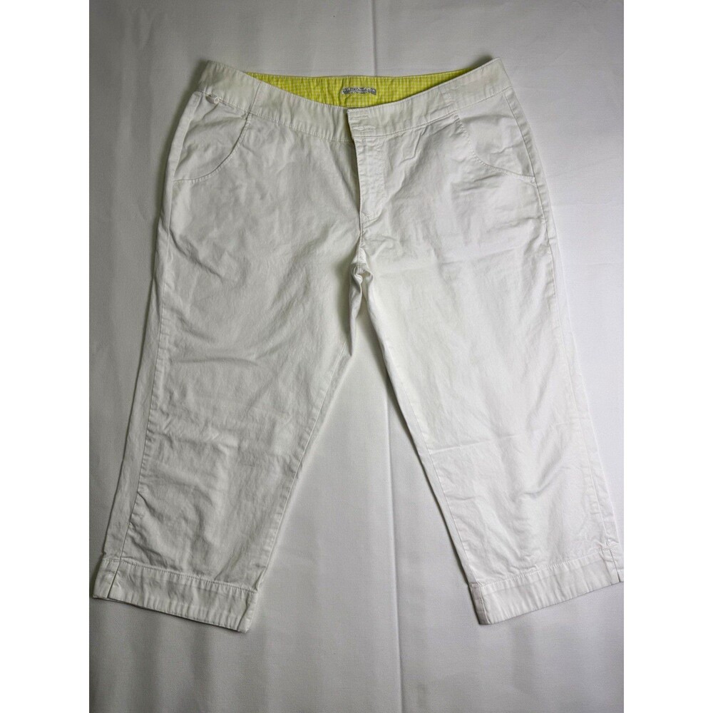 Columbia PFG Women’s White Capri Pants Cotton Canvas Straight Leg Pockets 14